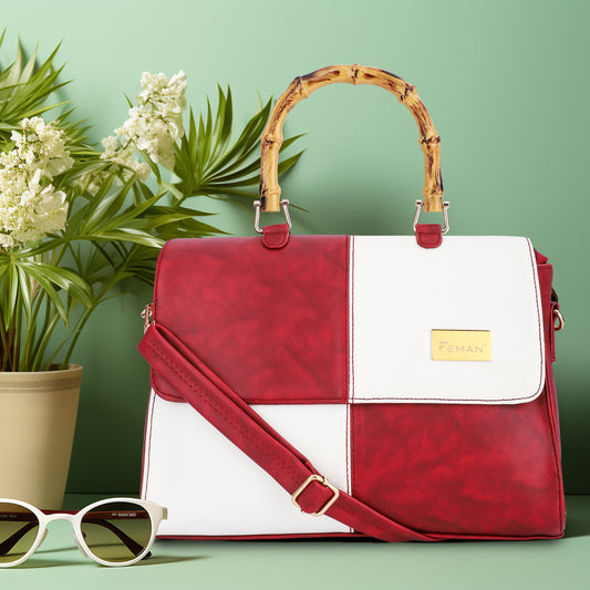 Mrbella Check Mate Satchels - Red & White